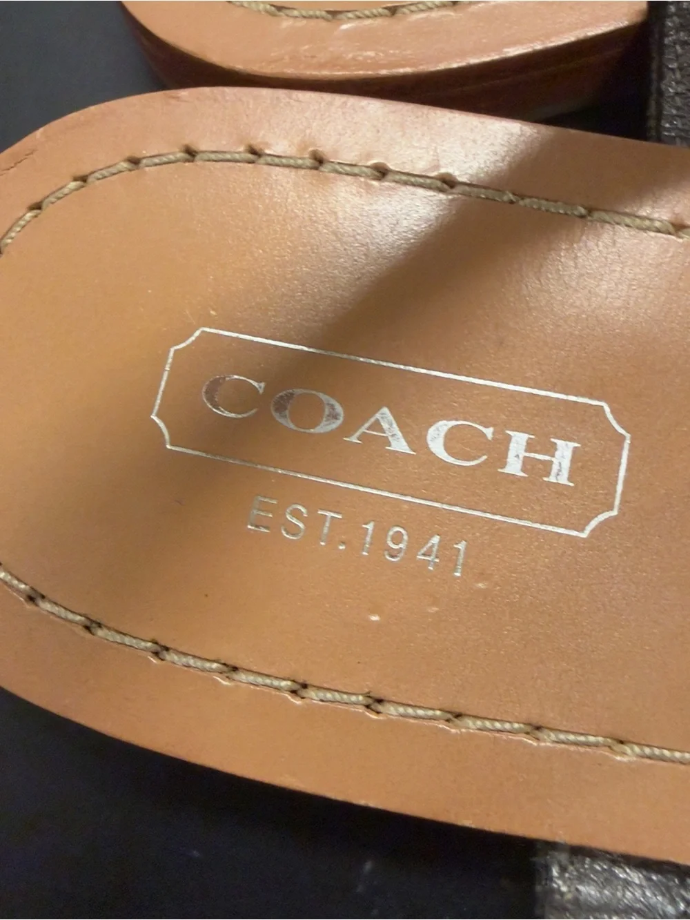 Coach Rolanda Black Leather T-Strap Sandals Size 7